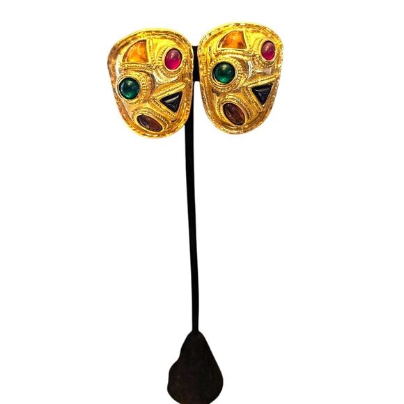 Vintage Edouard Ramboud Paris Clip Earrings Goldtonne multi color - Picture 1 of 9